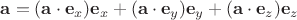 $\mathbf a = (\mathbf a \cdot \mathbf e_x) \mathbf e_x + (\mathbf a \cdot \mathbf e_y) \mathbf e_y + (\mathbf a \cdot \mathbf e_z) \mathbf e_z$