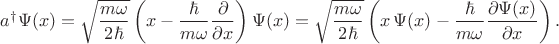 $a^\dagger\Psi(x)=\sqrt{\dfrac{m\omega}{2\hbar}}\left(x-\dfrac{\hbar}{m\omega}\dfrac{\partial}{\partial x}\right)\Psi(x)=\sqrt{\dfrac{m\omega}{2\hbar}}\left(x\,\Psi(x)-\dfrac{\hbar}{m\omega}\dfrac{\partial\Psi(x)}{\partial x}\right).$