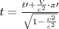 $t=\frac{t\prime+\frac{V}{c^2}\cdot x\prime}{\sqrt{1-\frac{v^2}{c^2}}}$