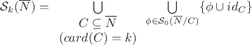 $\mathcal{S}_k(\overline{N})=\bigcup\limits_{\begin{array}{c} C\subseteq \overline{N} \\ (card(C)=k) \end{array}}\bigcup\limits_{\phi\in\mathcal{S}_0(\overline{N}/C)} \{\phi\cup id_C\}$