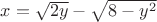 $x=\sqrt{2y}-\sqrt{8-y^2}$
