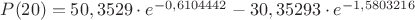 $P(20) = 50,3529 \cdot e ^ {-0,6104442} - 30,35293 \cdot e ^ {-1,5803216}$