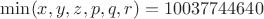 $\min(x,y,z,p,q,r)=10037744640$