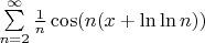 $\sum\limits_{n=2}^{\infty}\frac1{n} \cos(n(x+\ln{\ln n}))$