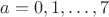 $a=0,1,\ldots,7$