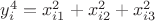 $y_i^4=x_{i1}^2+x_{i2}^2+x_{i3}^2$