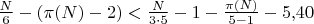 $\frac{N}{6} - (\pi(N) - 2) < \frac{N}{3 \cdot 5} - 1 - \frac{\pi(N)}{5-1} - 5{,}40$