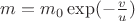 $m=m_0 \exp(-\frac{v}{u})$