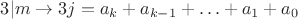 $3|m \to 3j =  a_k + a_{k -1} + \ldots + a_1 + a_0$