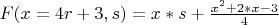 $F(x=4r+3,s) =x*s+ \frac{x^2+2*x-3}{4}$