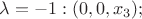 $\lambda = -1: (0, 0, x_3);$