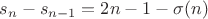 $s_n-s_{n-1}=2n-1-\sigma(n)$