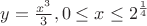 $y = \frac{x^3}{3}, 0 \leq x \leq 2^{\frac{1}{4}}$