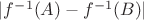 $|f^{-1}(A) - f^{-1}(B)|$