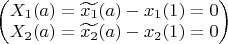 $
\begin{pmatrix}X_{1}(a) = \widetilde{x_{1}}(a) - x_{1}(1)=0
\\ 
X_{2}(a) = \widetilde{x_{2}}(a) - x_{2}(1)=0
\end{pmatrix}
$
