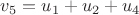 $v_5=u_1+u_2+u_4$