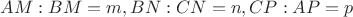 $AM:BM=m,BN:CN=n,CP:AP=p$