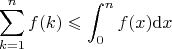 $$
\sum_{k=1}^n f(k)\leqslant  \int_0^n f(x) \mathrm{d} x
$$