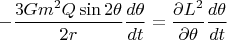 $-\dfrac{3Gm^2Q\sin 2\theta}{2r}\dfrac{d\theta}{dt}=\dfrac{\partial L^2}{\partial\theta}\dfrac{d\theta}{dt}$