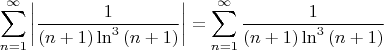 $$\sum\limits_{n=1}^{\infty}\left|\frac{1}{(n+1)\ln^3{(n+1)}}\right|=\sum\limits_{n=1}^{\infty}\frac{1}{(n+1)\ln^3{(n+1)}}$$