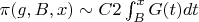 $\pi(g,B,x)\sim C2\int_{B}^{x}{G(t)dt}$