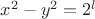 $x^2-y^2=2^l$