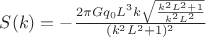 $S(k)=-\frac{ 2\pi G q_{0} L^{3} k \sqrt{ \frac{ k^{2} L^{2} +1}{ k^{2} L^{2}} } }{(k^{2} L^{2} +1)^{2}}$