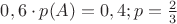 $0,6\cdot p(A)=0,4; p=\frac{2}{3}$