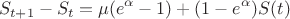 $$S_{t+1}-S_t=\mu(e^{\alpha}-1)+(1-e^{\alpha})S(t)$$ $$S_{t+1}-S_t=\mu(e^{\alpha}-1)+(1-e^{\alpha})S(t)$$