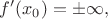 ${\displaystyle f'(x_{0})=\pm \infty ,}$