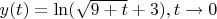 $y(t) = \ln(\sqrt{9 + t} + 3), t \rightarrow 0$