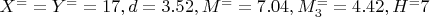 $X^= =Y^= =17, d=3.52, M^==7.04, M_3^==4.42, H^=7$