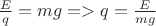 $\frac{E}{q} = mg => q = \frac{E}{mg}$