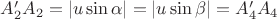$A_2'A_2 = | u \sin \alpha | = | u \sin \beta | = A_4'A_4$