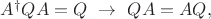 $A^\dagger Q A=Q~ \to ~ QA = AQ,$