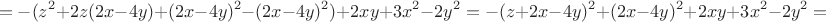 $$=-(z^2+2z(2x-4y)+(2x-4y)^2-(2x-4y)^2)+2xy+3x^2-2y^2=-(z+2x-4y)^2+(2x-4y)^2+2xy+3x^2-2y^2=$$