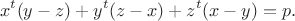 $$x^t(y-z)+y^t(z-x)+z^t(x-y)=p.$$