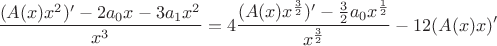 $$\frac{(A(x)x^2)' - 2a_0 x - 3 a_1 x^2}{x^3} = 4\frac{(A(x)x^{\frac32})' - \frac32 a_0 x^{\frac12}}{x^\frac32} - 12 (A(x)x)'$$