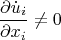 \[
\frac{{\partial \dot u_i }}{{\partial x_i }} \ne 0
\]