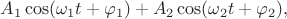 $A_1\cos(\omega_1 t+\varphi_1)+A_2\cos(\omega_2 t+\varphi_2),$