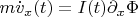 $m \dot{v}_x(t)=I(t)\partial_x\Phi$