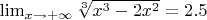 $\lim_{x\to+\infty}\sqrt[3]{x^3-2x^2}=2.5$