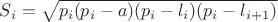 $S_i=\sqrt{p_i(p_i-a)(p_i-l_i)(p_i-l_{i+1})}$