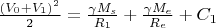 $\frac{(V_0+V_1)^2}{2 }=\frac{\gamma M_s }{R_1 }+\frac{\gamma M_e }{R_e}+C_1$