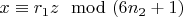 $x\equiv r_1z\mod (6n_2 +1)$