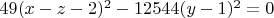 $49(x-z-2)^2 - 12544(y-1)^2 = 0$