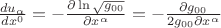 $\frac{du_\alpha}{dx^0}=-\frac{\partial \ln\sqrt{g_{00}}}{\partial x^\alpha}=-\frac{\partial {g_{00}}}{2g_{00}\partial x^\alpha}$