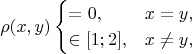 $$\rho(x,y)\begin{cases}
=0,&x=y,\\
\in[1;2],&x\ne y,
\end{cases}$$