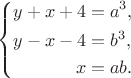 $$\left\{\begin{aligned}y+x+4&=a^3,\\y-x-4&=b^3,\\x&=ab.\end{aligned}\right.$$