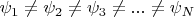 $\psi_1 \not= \psi_2 \not= \psi_3 \not= ... \not= \psi_N$